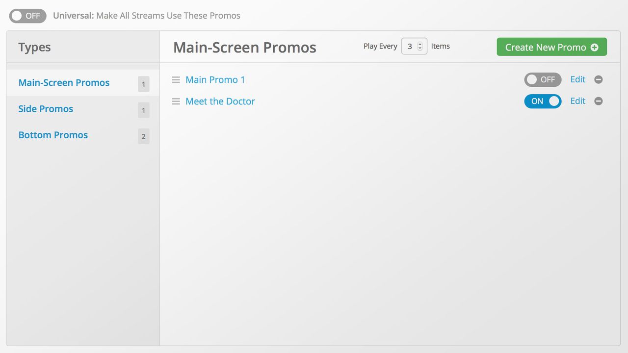 You can toggle individual promos on or off with the toggle button.