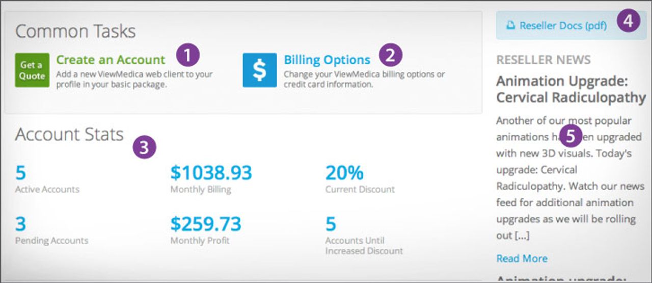 You can create new accounts, set billing options, view accounts stats, and more from your reseller dashboard.