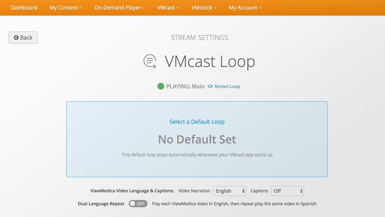 The default loop setting is located on the loop panel of a stream.