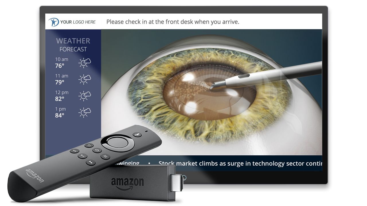 A VMcast setup can be a simple as wireless internet, a TV, and an Amazon Fire TV Stick.