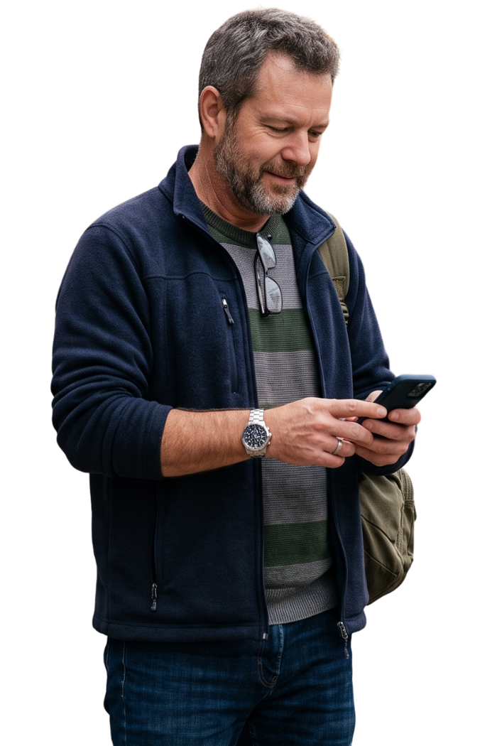 A man receiving an AutoPilot text message from Valet Health.
